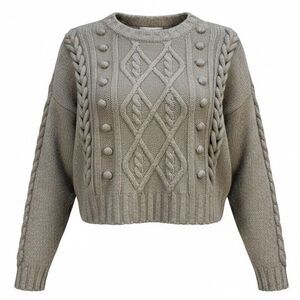 H&M Cable Knit Sweater Women’s Medium Cropped Chunky Fisherman Neutral Cozy
